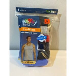 Fruit of the Loom Mens 6 Pack A-Shirts EverSoft Ribbed Tank Tops Assorted Small